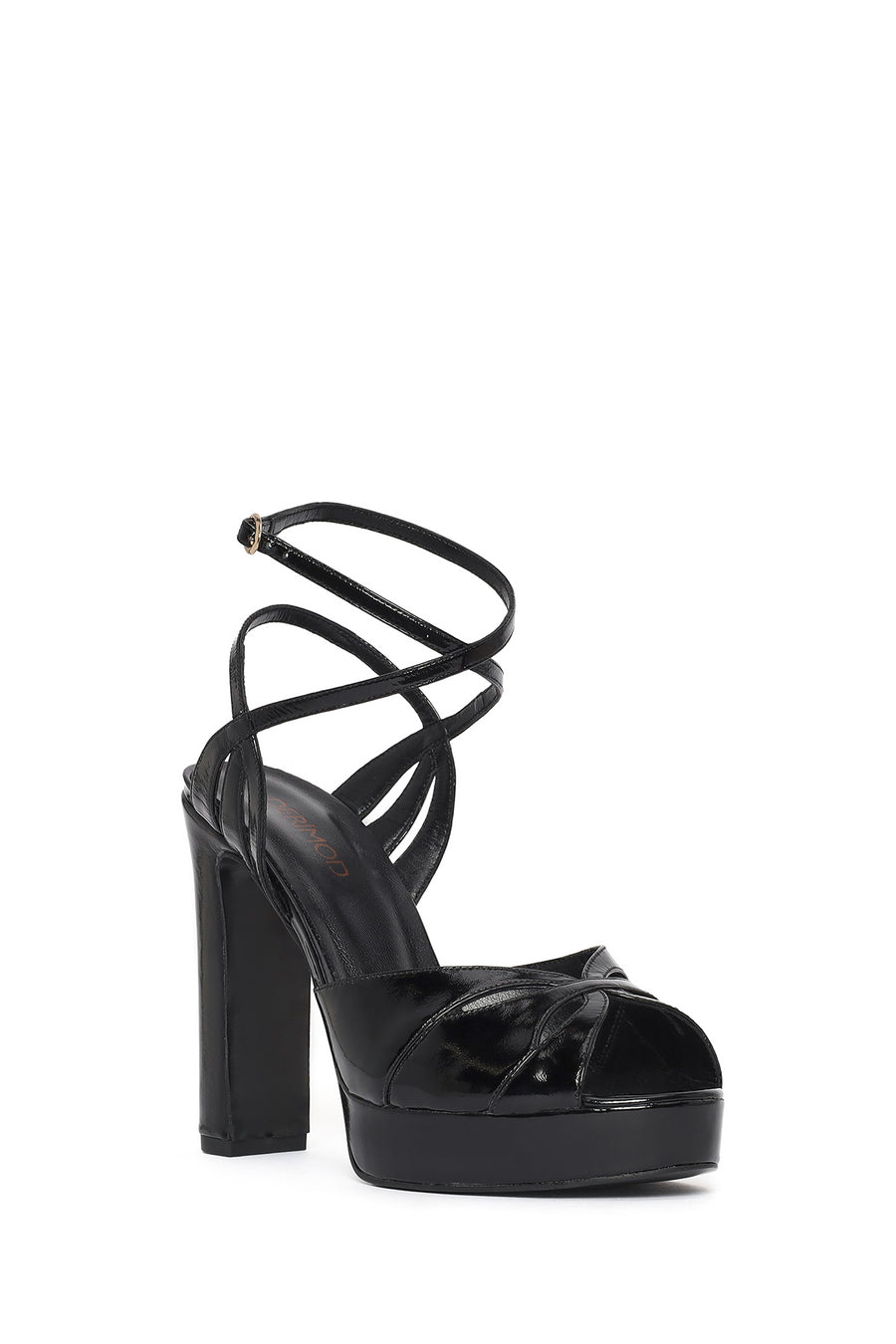 Women's Black Ankle Buckle Platform Thick High Heel Patent Leather Sandals