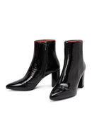 Derimod Gritti Women's Black Zippered Thick Heeled Patent Leather Boots | Derimod