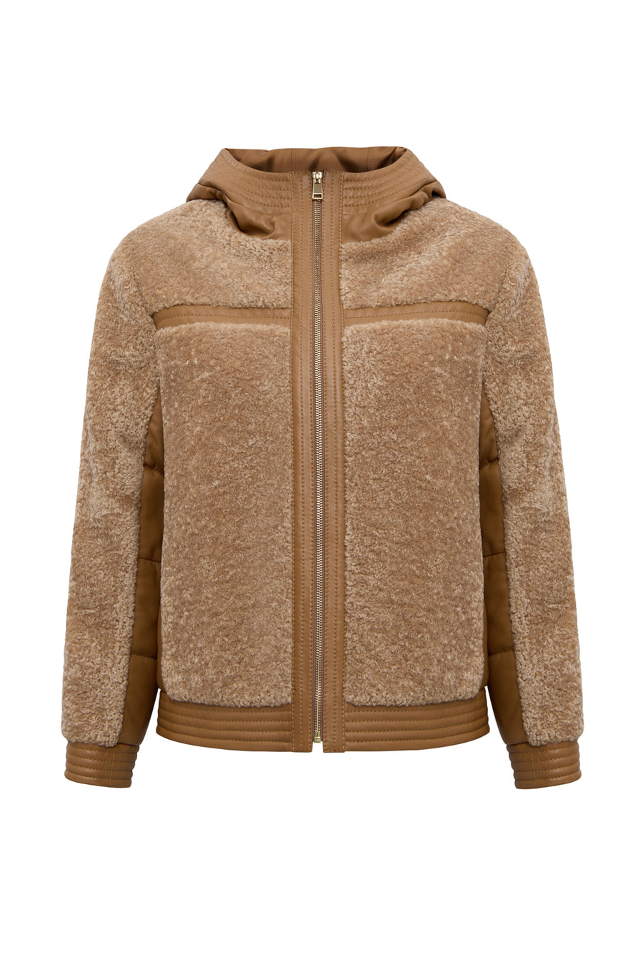 Prague Women's Mustard Hooded Teddy Leather Jacket 25WGEP5627FF | Derimod