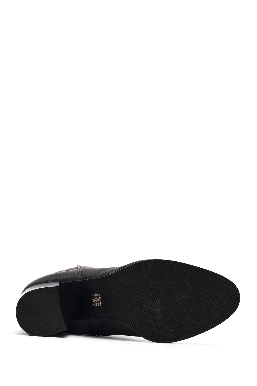 Woman Black Zip Closure Thick-Heeled Leather Boots