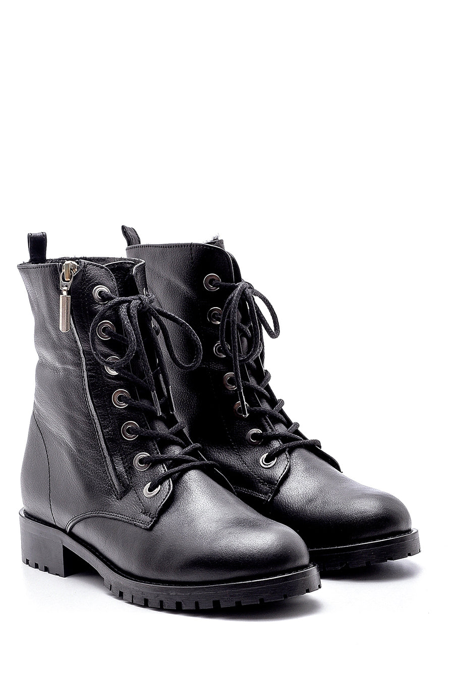 Women's Leather Zipper Detailed Boots