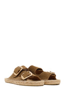 Women's Brown Buckled Suede Leather Espadrille Slippers | Derimod