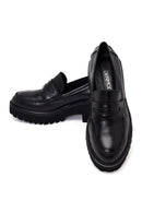 Kadın Siyah Kalın Topuklu Deri Maskülen Loafer | Derimod