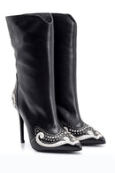 Women's Stone and Stud Detailed Leather Boots | Derimod