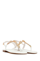 Woman White Ankle-Buckle Toe-Post Rhinestone Sandal | Derimod