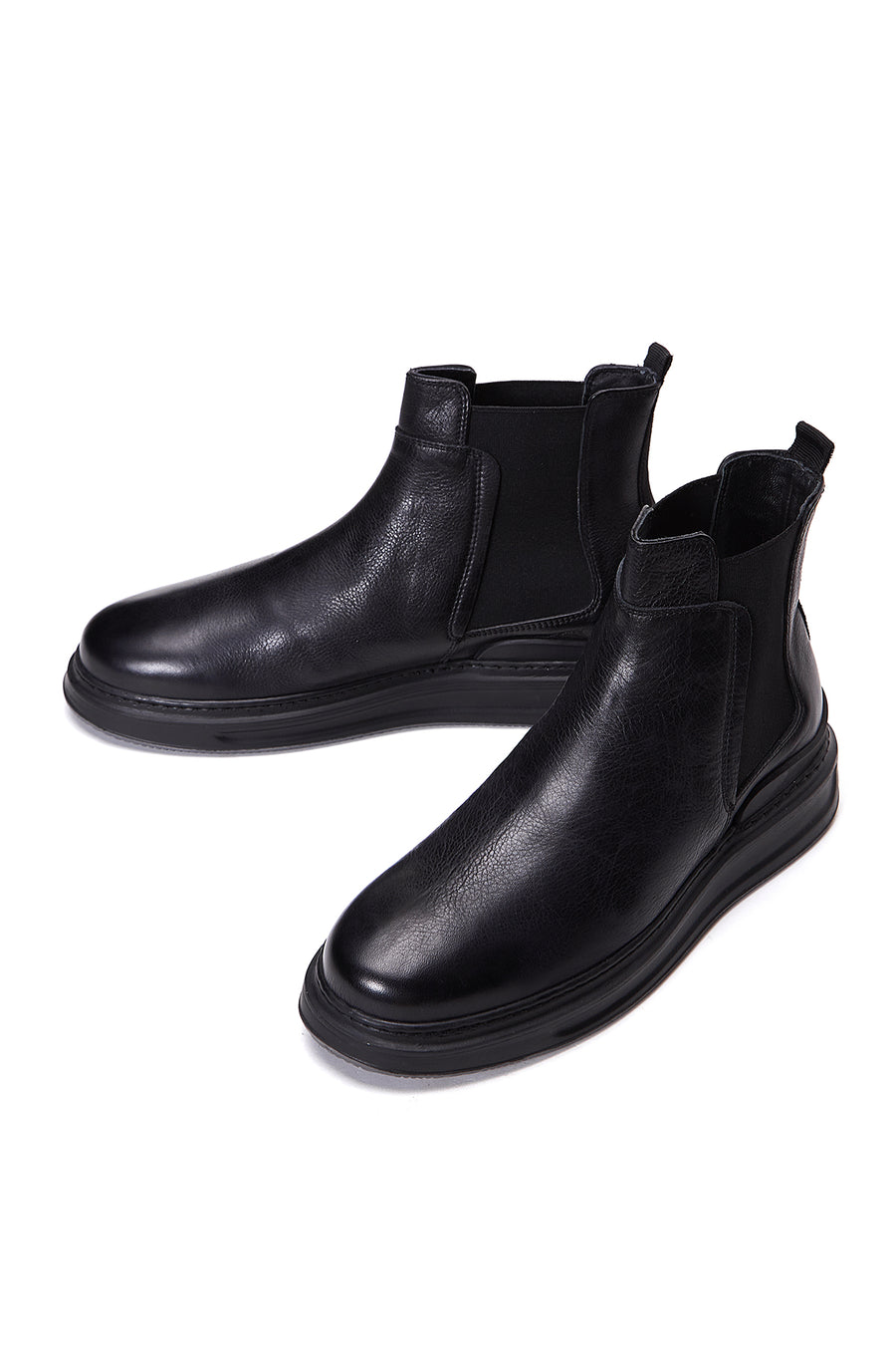 Men's Black Leather Flat Chelsea Boots