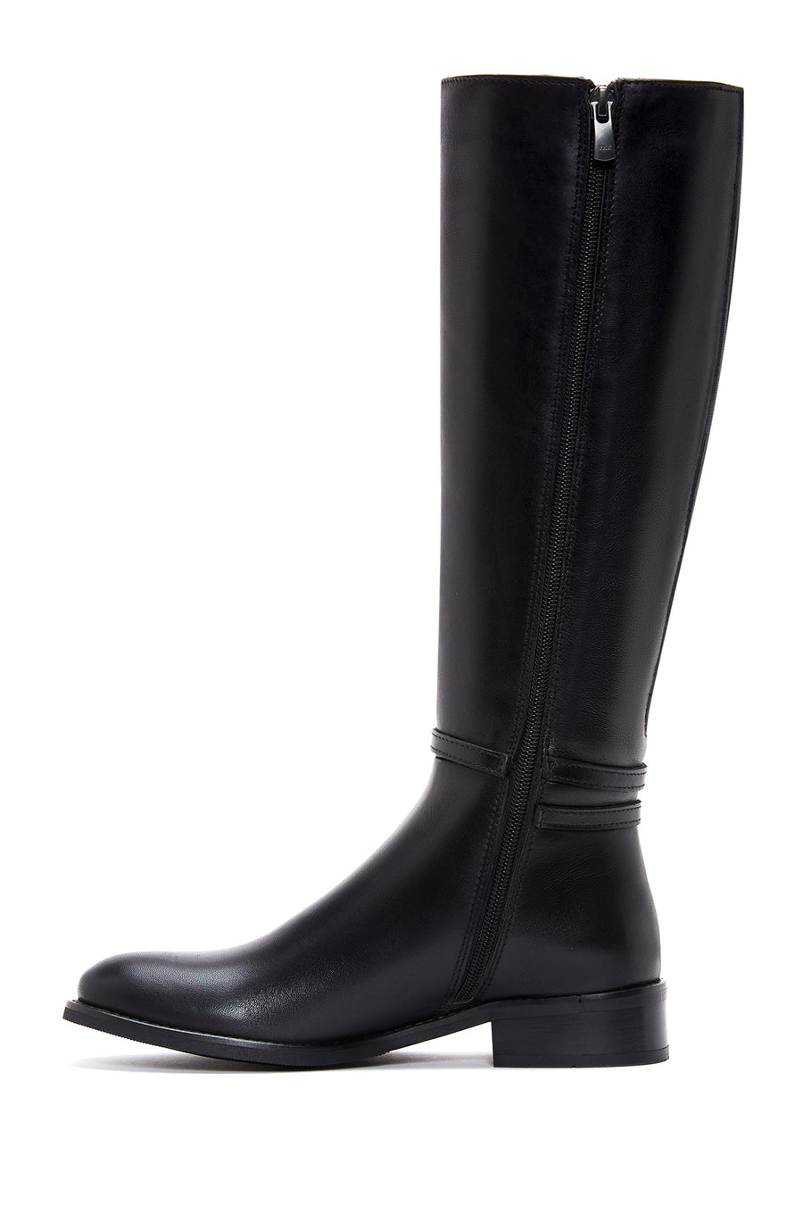 Women's Black Zippered Buckle Detailed Leather Boots