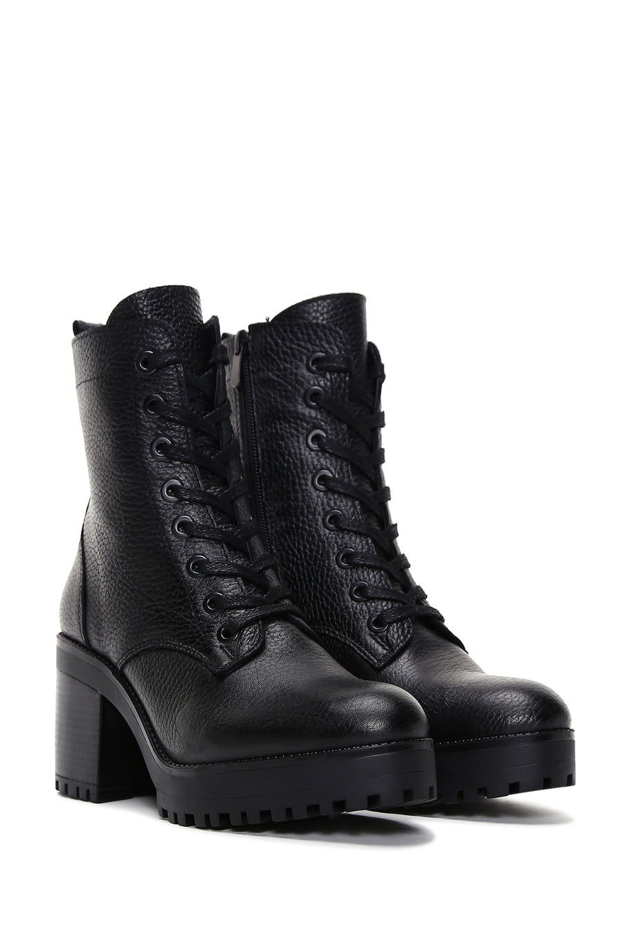 Women's Black Leather Heeled Boots