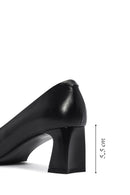 Women's Black Thick Low Heel Leather Stiletto | Derimod