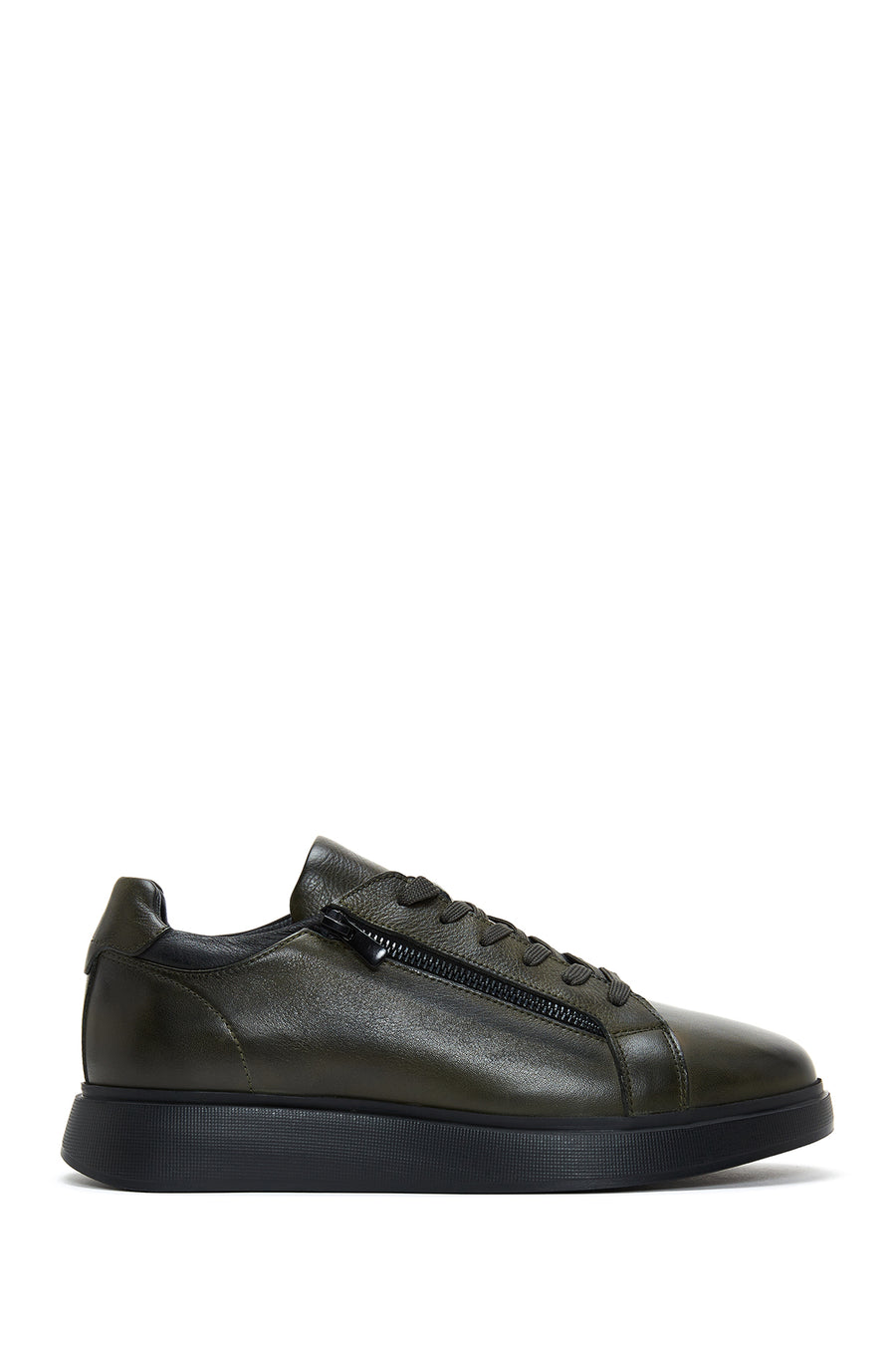 Men's Khaki Leather Zipper Detailed Thick Soled Sneaker 23WFD611518 | Derimod