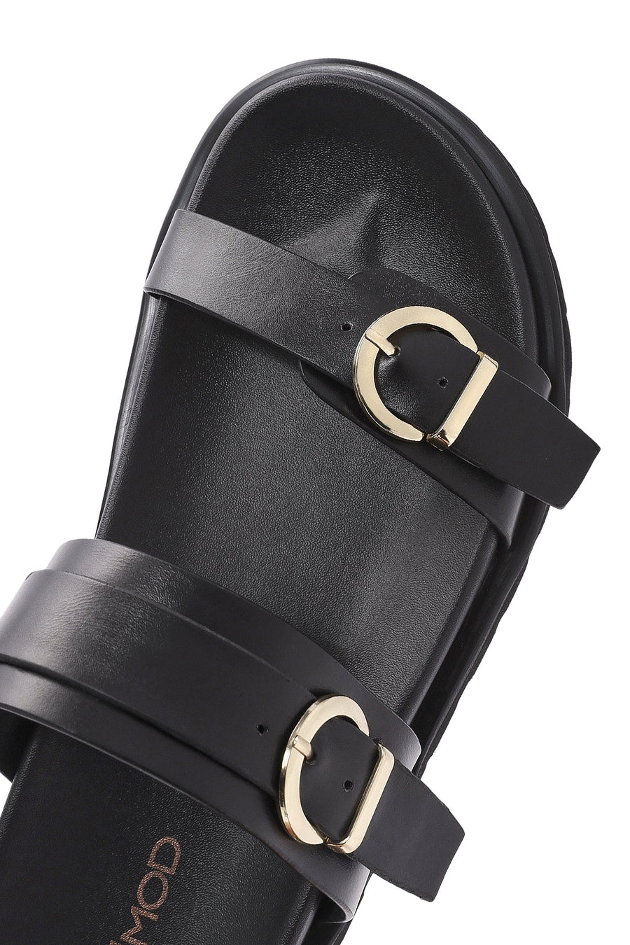 Women's Black Double Buckle Thick Soled Slippers