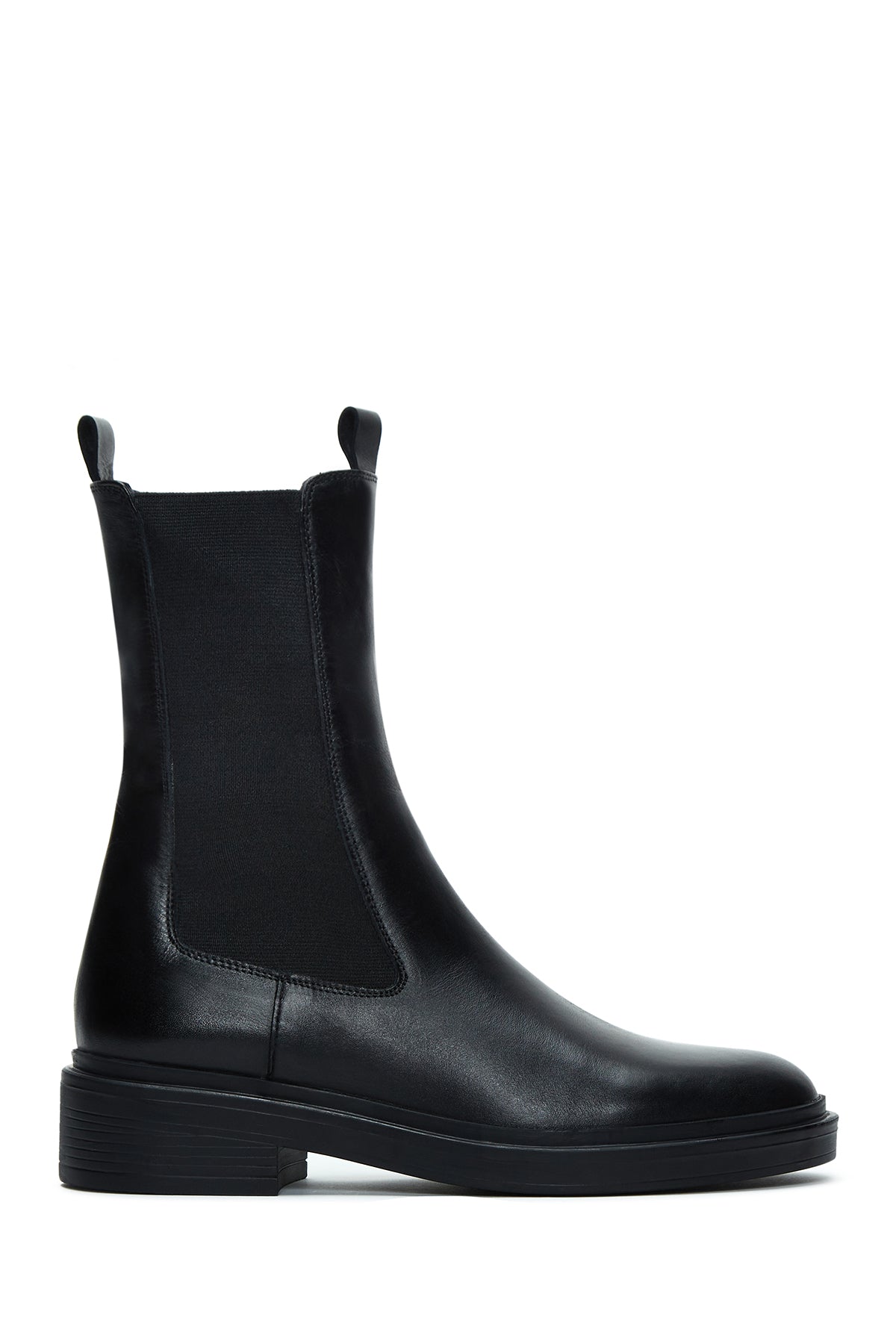 Women's Black Leather Flat Chelsea Boots 22WFD163818 | Derimod