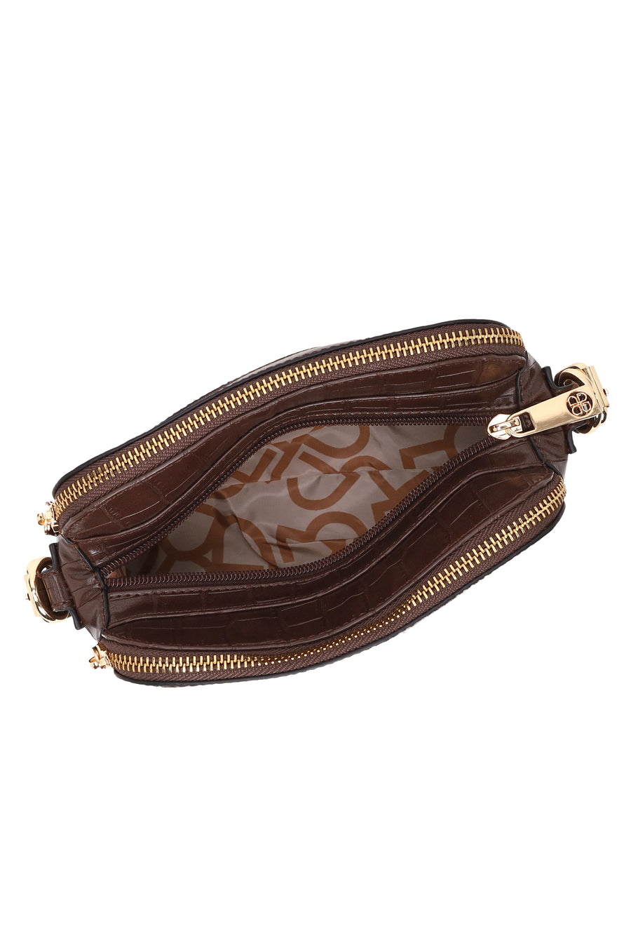 Woman Brown Long-Strap Crocodile Pattern Crossbody Bag