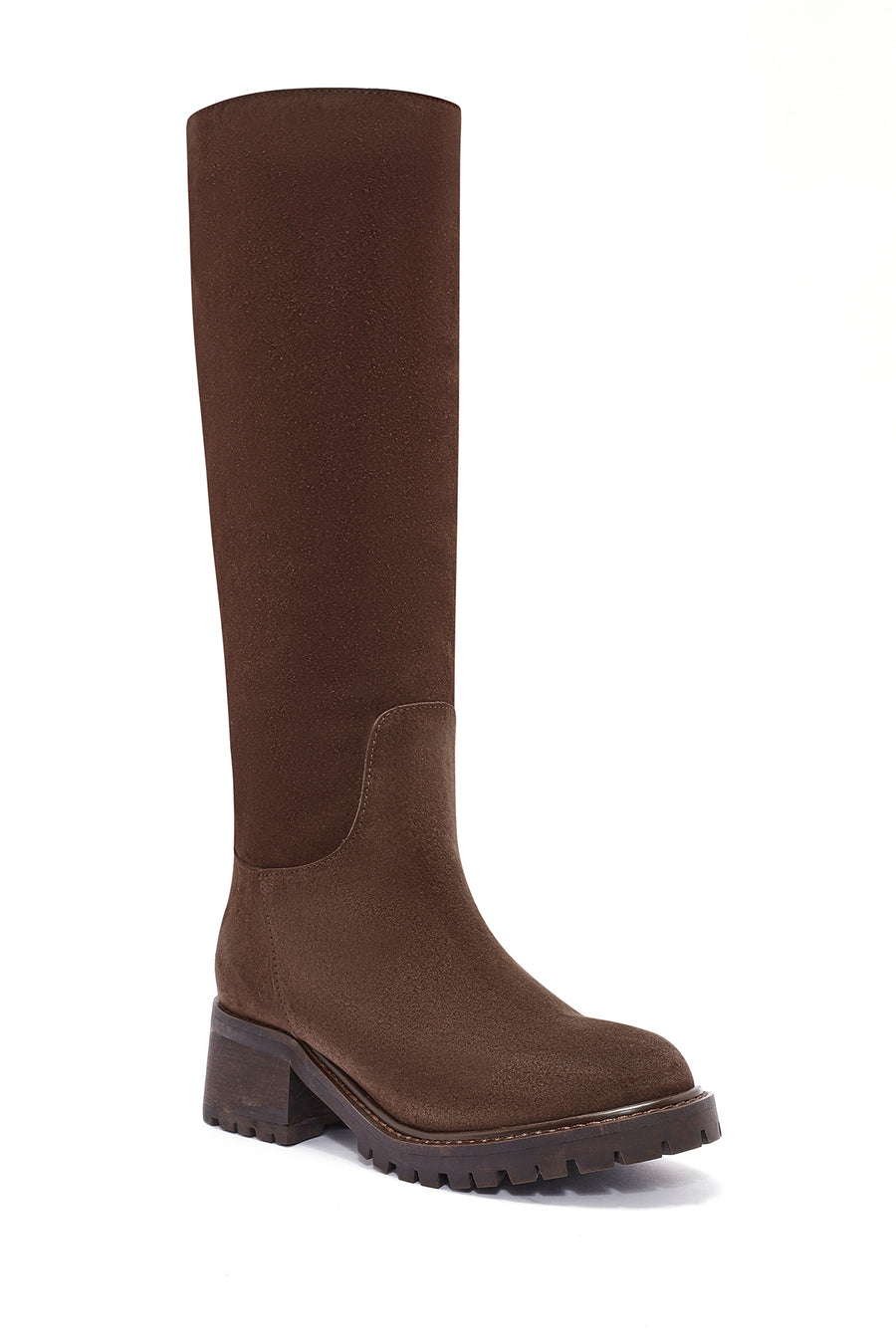Women's Brown Chunky Heel Suede Leather Boots