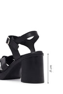 Women's Black Ankle Buckle Thick Heel Leather Sandals | Derimod
