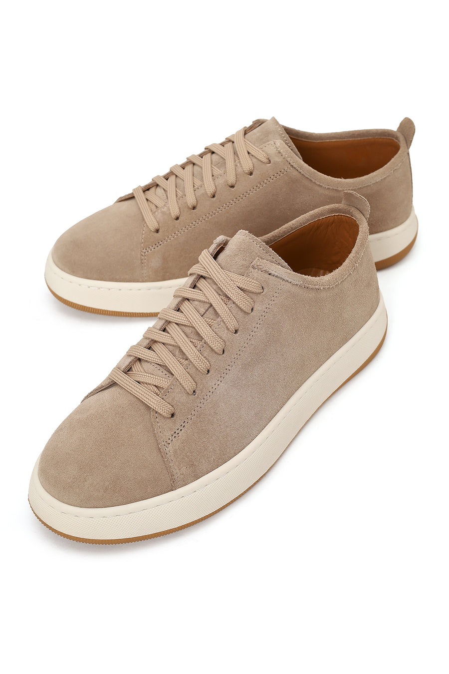 Erkek Bej Bağcıklı Kalın Tabanlı Süet Deri Sneaker