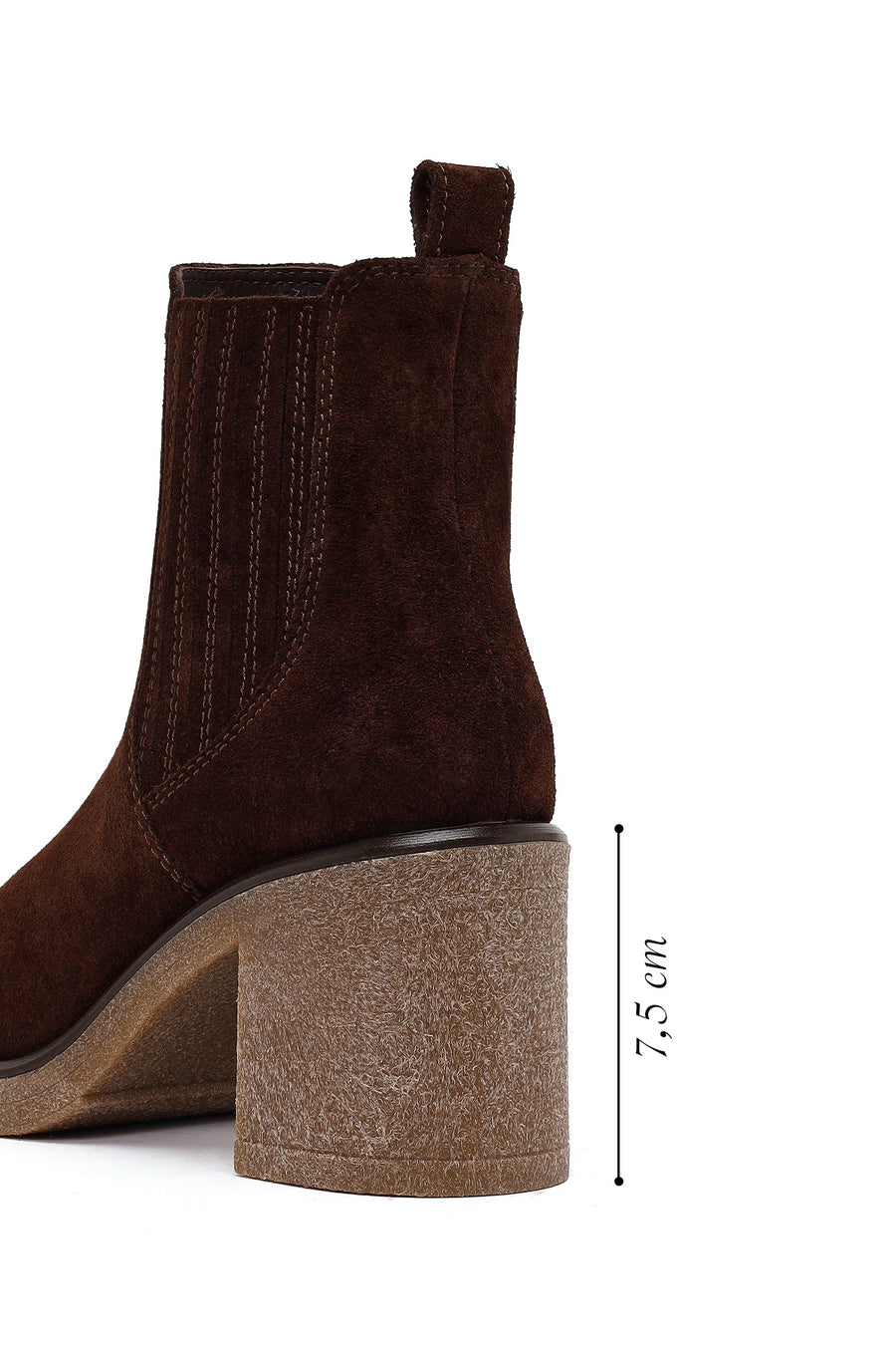 Woman Brown Chunky-Heeled Suede Chelsea Boots