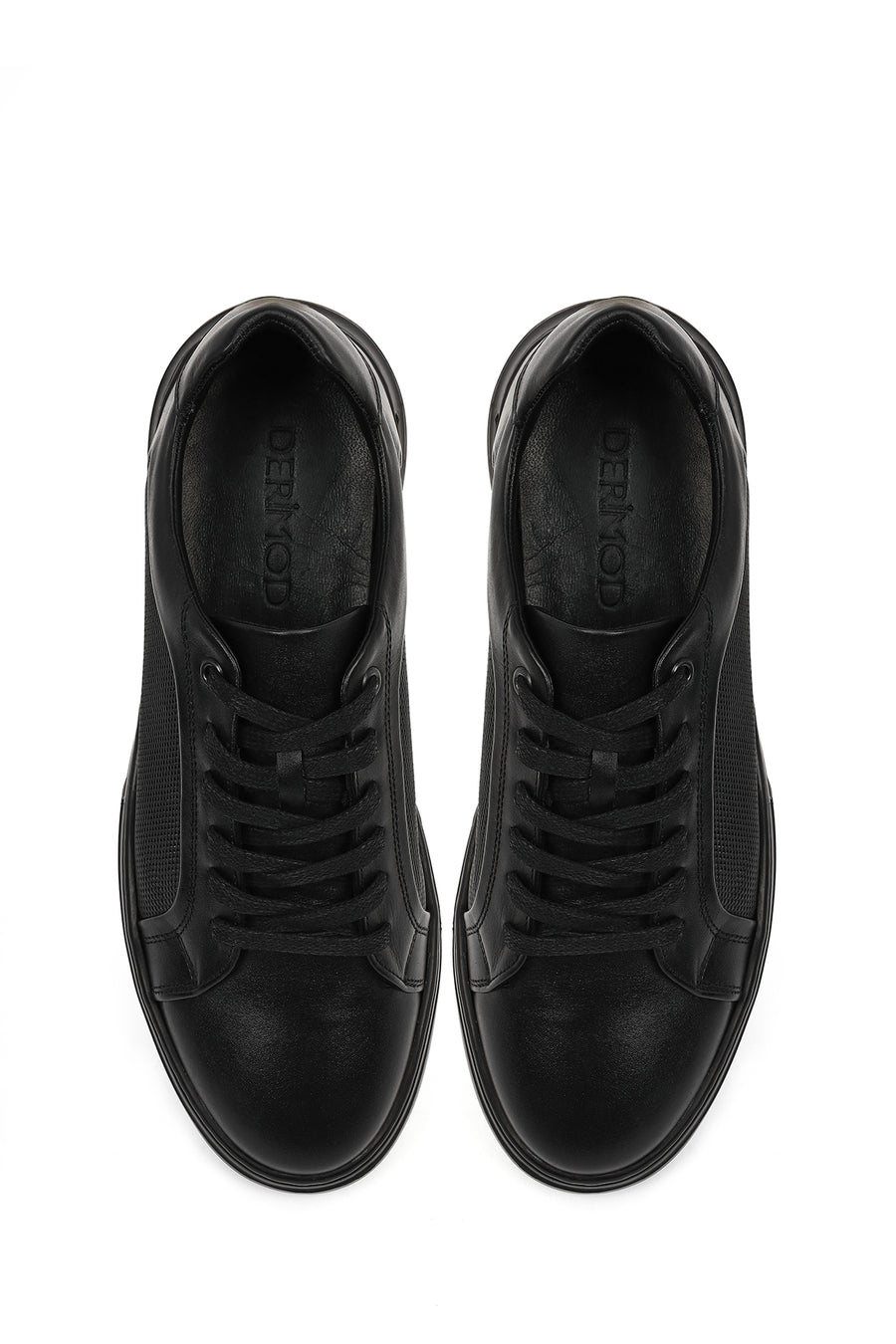 Erkek Siyah Bağcıklı Deri Sneaker