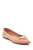 Women's Beige Leather Buckled Ballerinas | Derimod