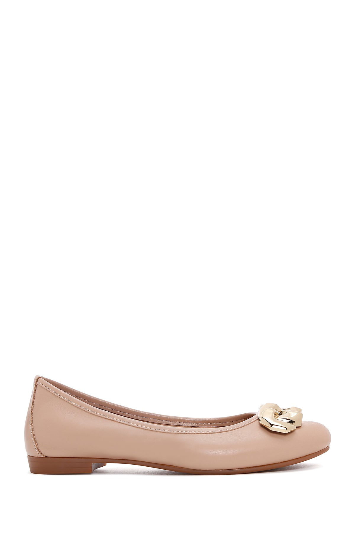 Women's Beige Leather Buckled Ballerinas 23SFD271318 | Derimod