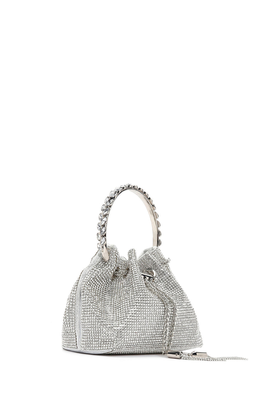 Women's Silver Long Chain Strap Stone Mini Evening Handbag
