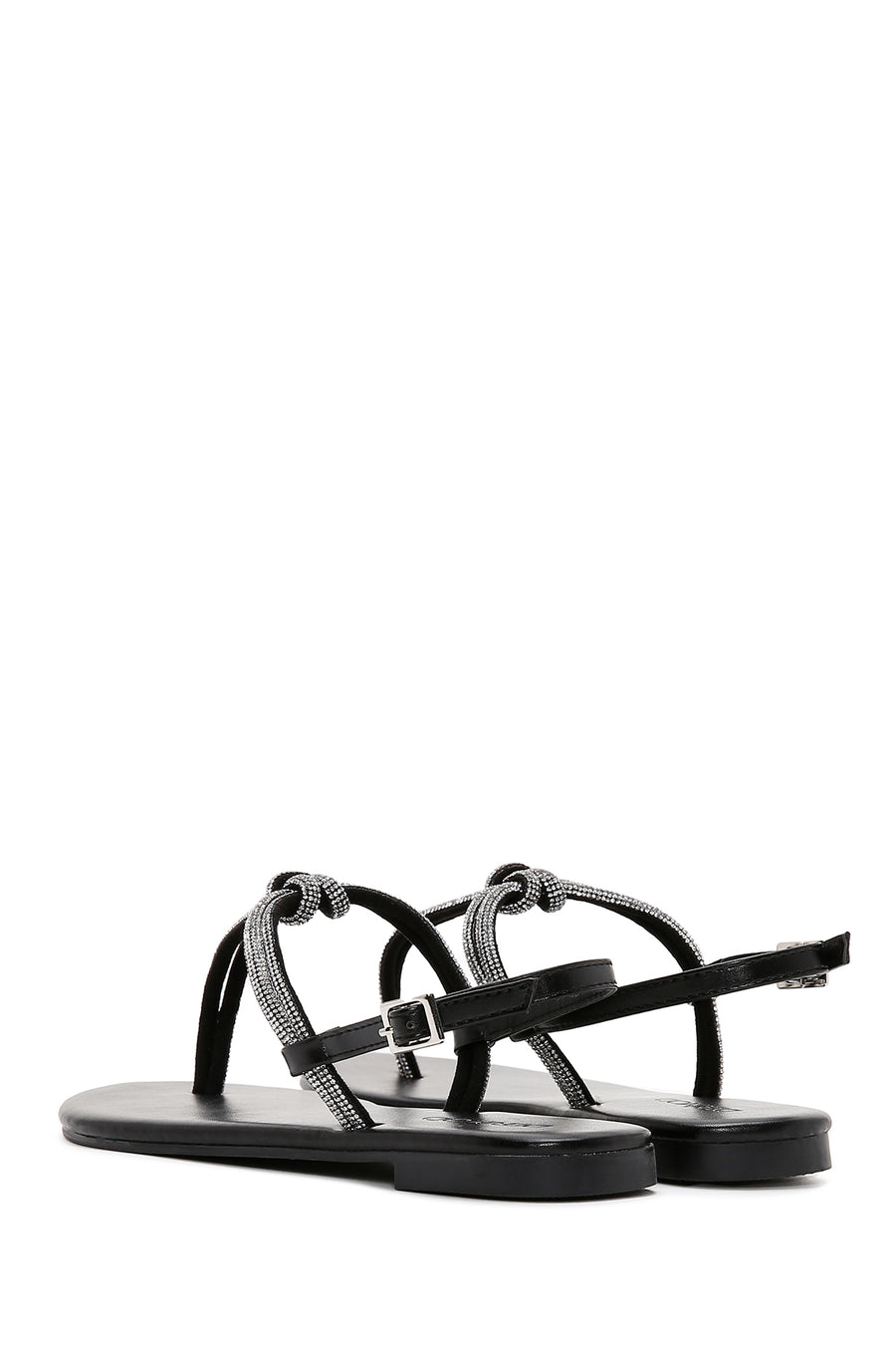 Women's Black Ankle Strap Flip Flop Sandals with Stones