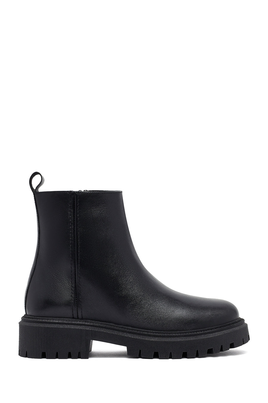 Woman Black Zip Closure Thick-Soled Leather Boots WF410017DV | Derimod