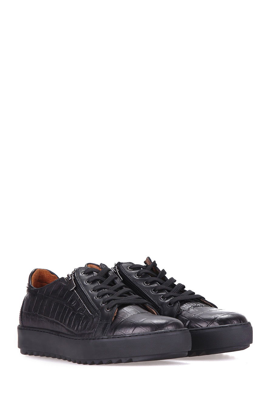 Fermuar Detaylı Erkek Deri Sneaker