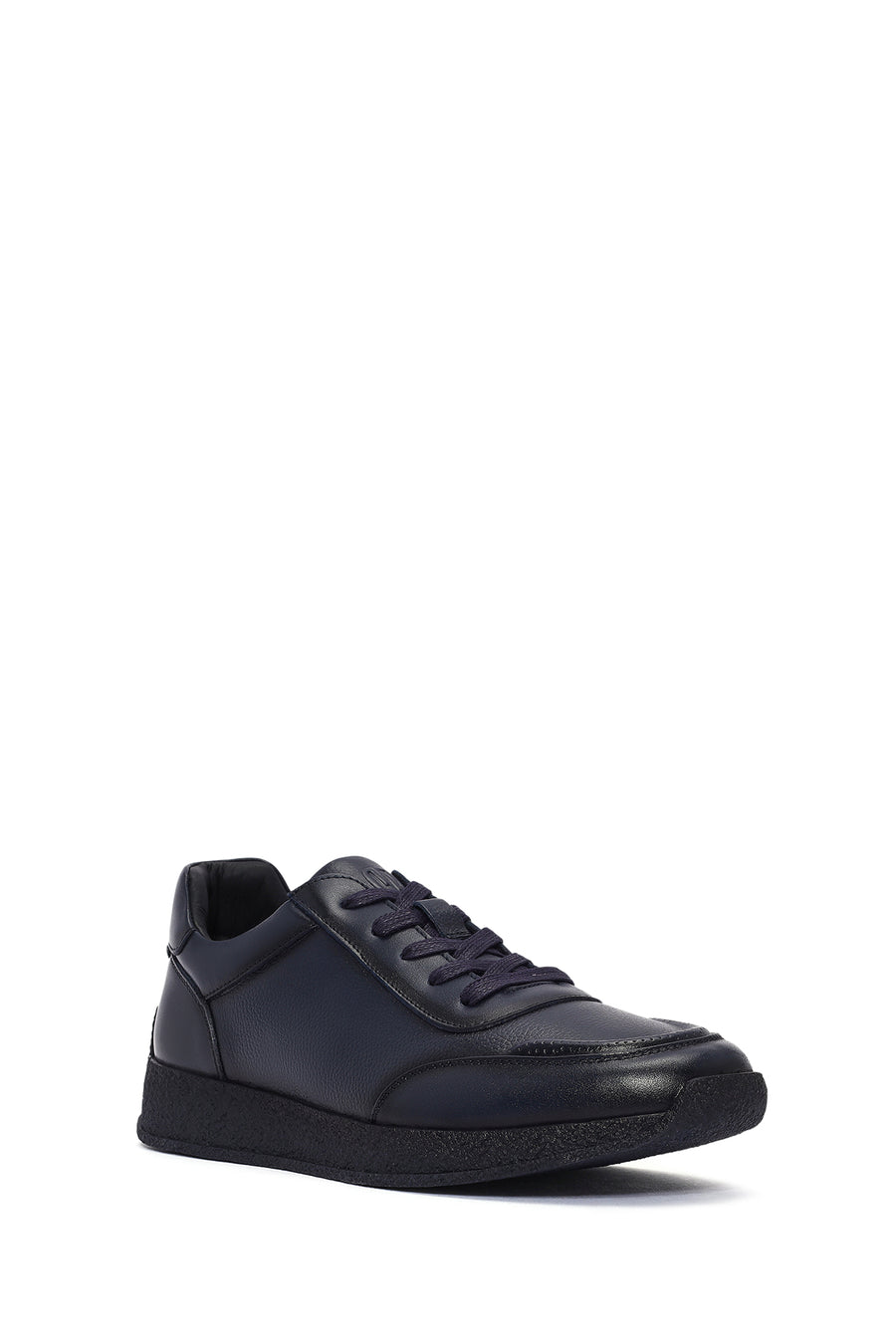 Erkek Lacivert Bağcıklı Deri Sneaker