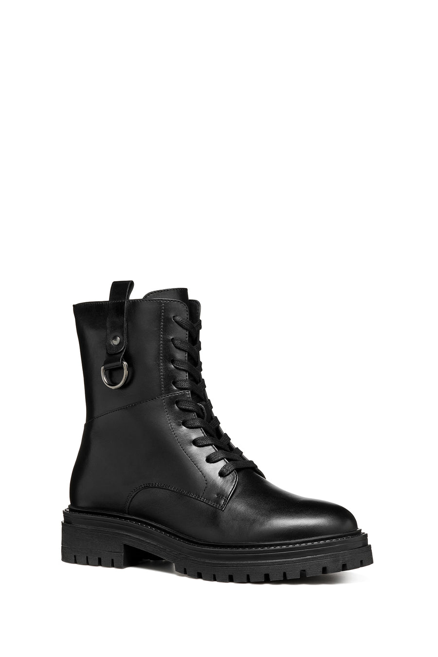 Geox Women's Black Iridea Lace-Up Leather Combat Boots