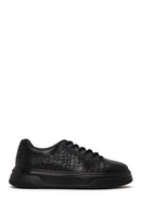 Male Black Lace-up Thick-soled Croc-patterned Leather Sneaker | Derimod