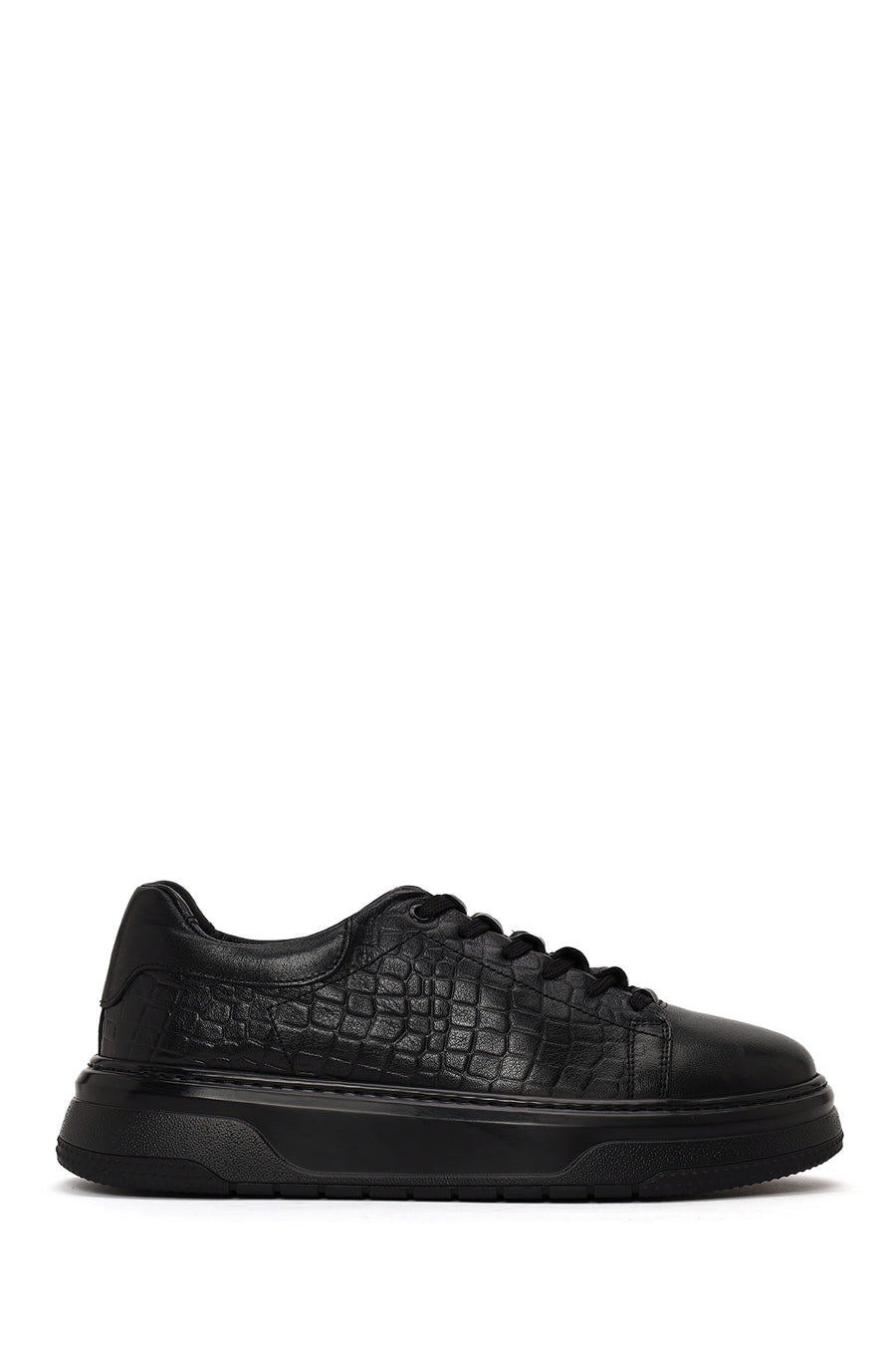 Male Black Lace-up Thick-soled Croc-patterned Leather Sneaker WM78000811 | Derimod