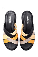 Women's Multicolored Leather Comfort Slippers | Derimod