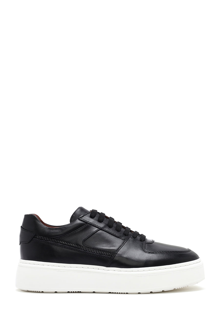 Erkek Siyah Bağcıklı Kalın Tabanlı Deri Sneaker 25SFD724218 | Derimod