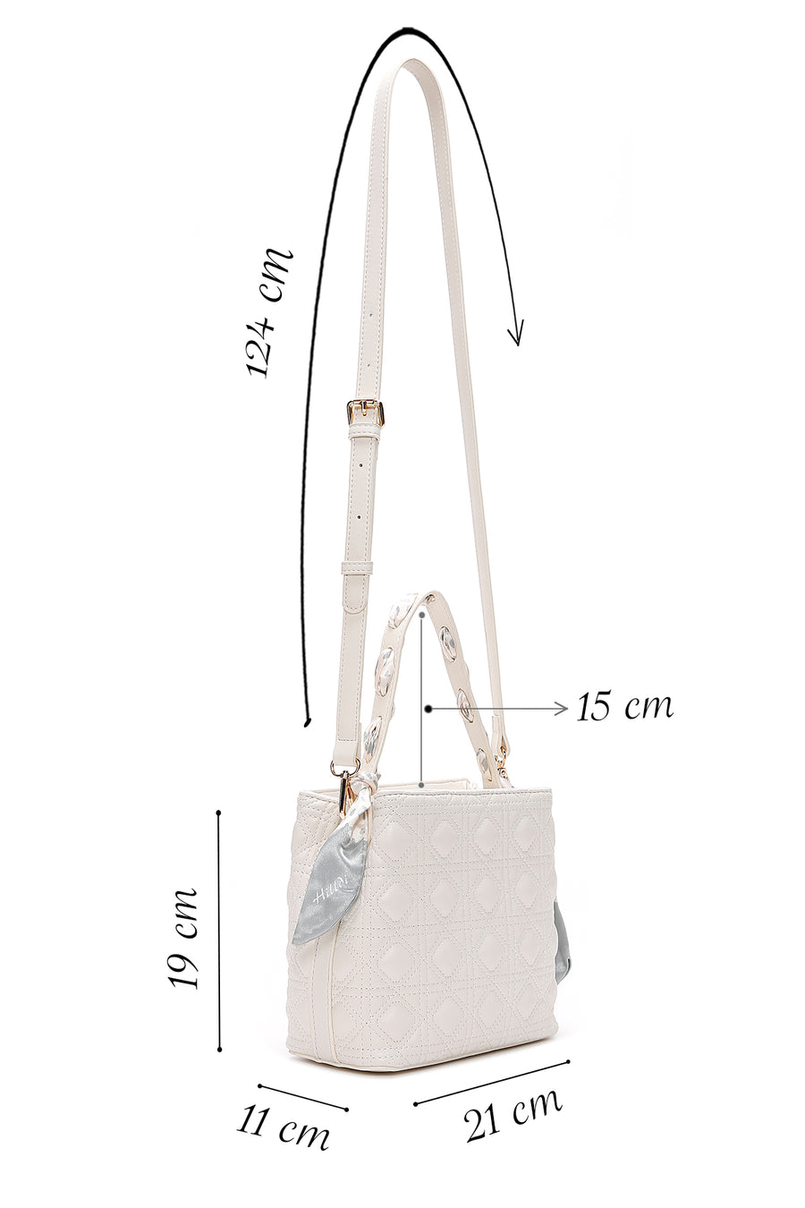 Women's Cream Long Strap Quilted Handbag with Accessory Detail