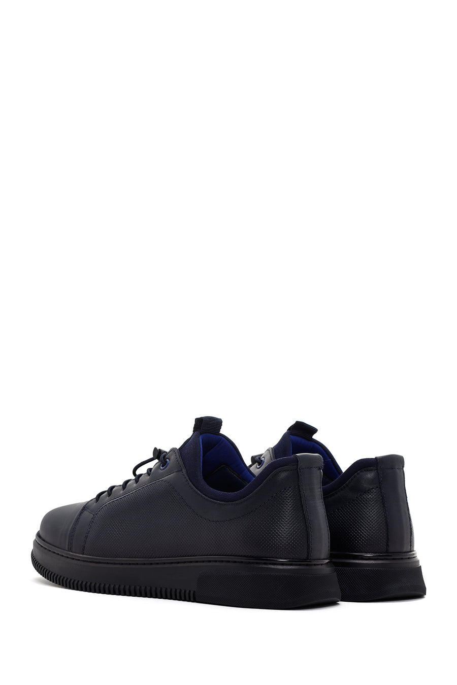 Erkek Lacivert Bağcıklı Deri Sneaker