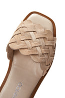 Women's Beige Leather Braided Slippers | Derimod
