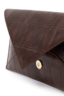 Woman Brown Croc-Pattern Clutch Bag | Derimod