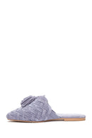 Women's Lilac Suede Leather Braided Flat Slippers | Derimod