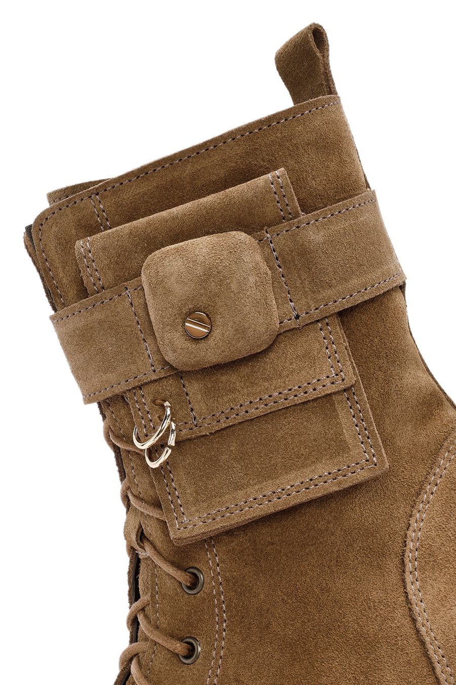 Women's Brown Zippered Suede Leather Combat Boots