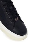 Erkek Lacivert Bağcıklı Kalın Tabanlı Deri Sneaker | Derimod