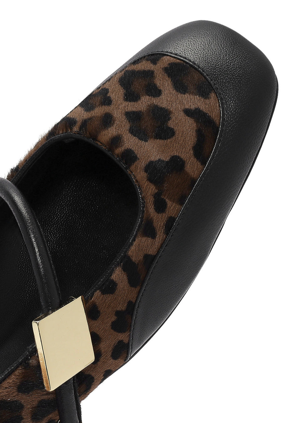 Women's Brown Buckle Detailed Leopard Patterned Leather Ballerinas