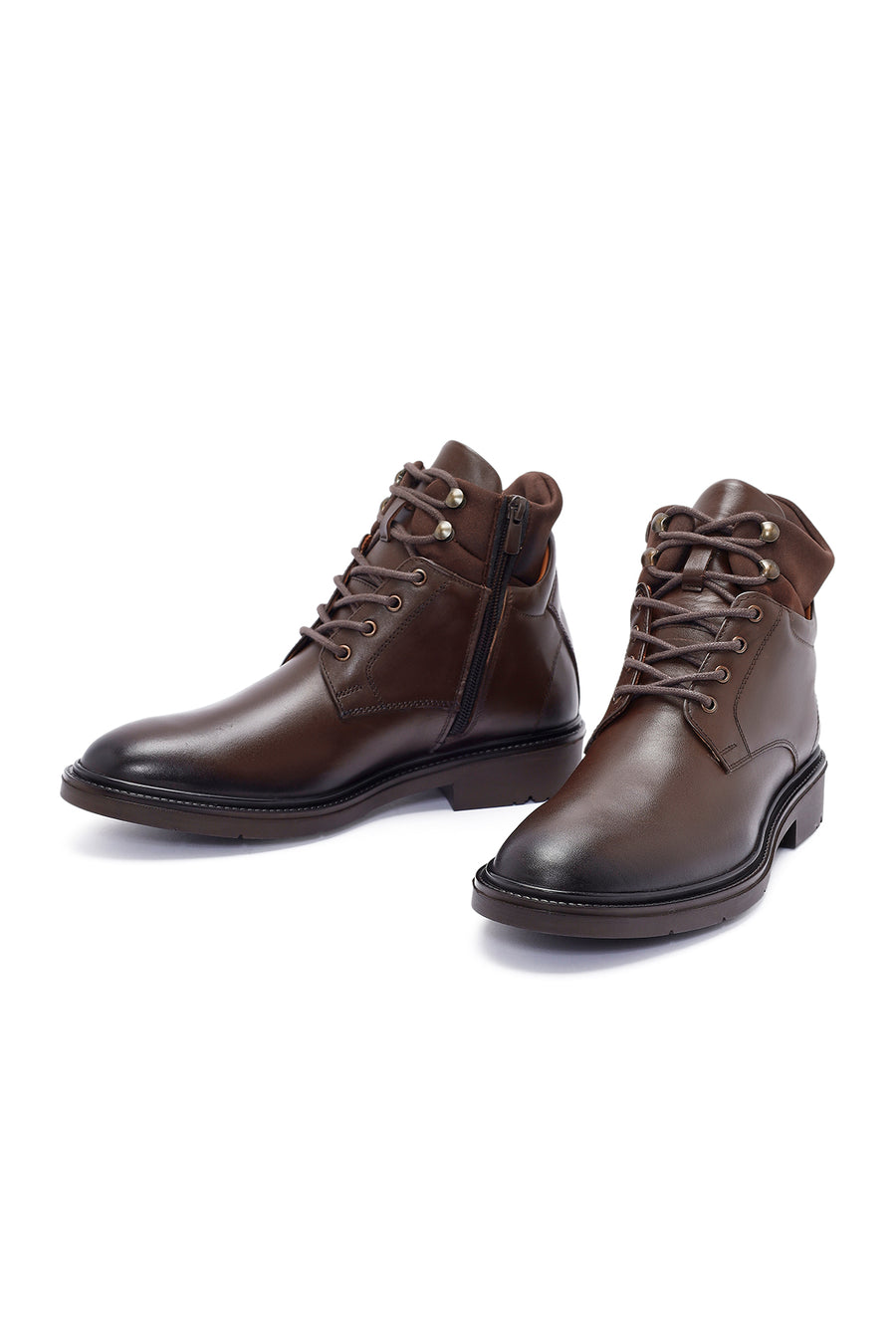 Men's Brown Zippered Leather Casual Boots