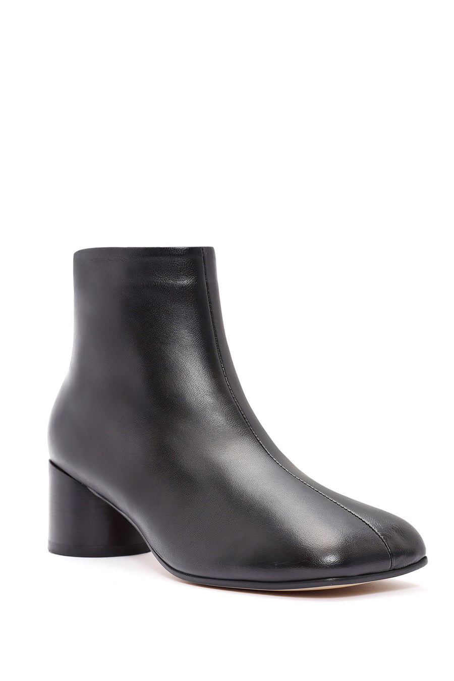 Women's Black Zippered Thick Heeled Leather Boots