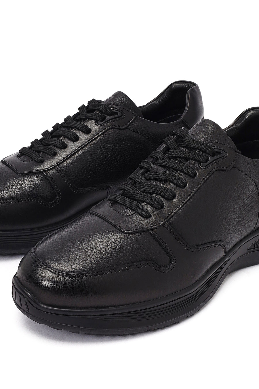 Erkek Siyah Bağcıklı Deri Sneaker