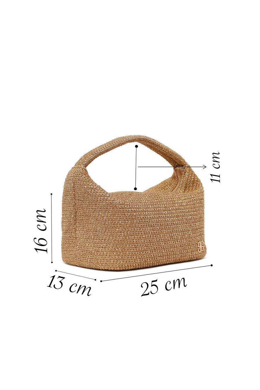 Woman Gold Glitter Wicker Shoulder Bag