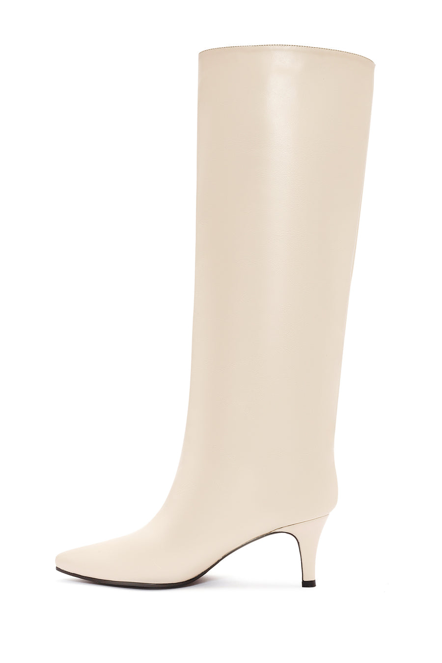 Women's Cream Thin Heel Leather Boots