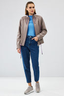 Terry Women's Grey Oversize Leather Jacket | Derimod