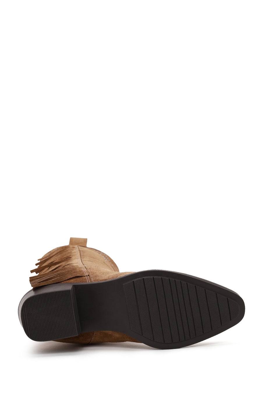 Woman Tan Fringed Chunky-Heeled Suede Cowboy Boots