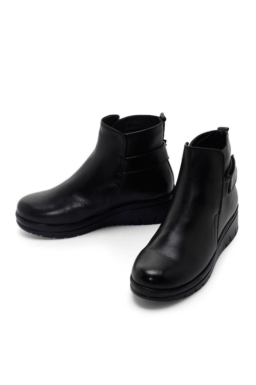 Women's Black Strappy Leather Comfort Boots